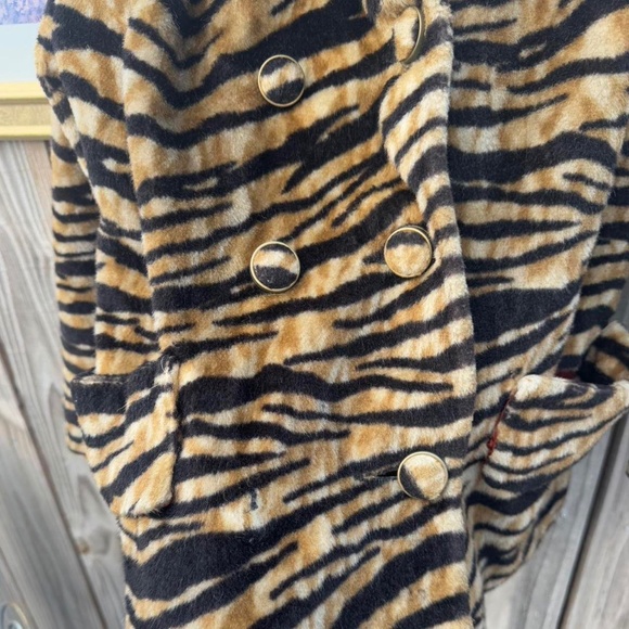 zebra printed faux fur fleece pea coat vintage black and brown - Picture 6 of 6